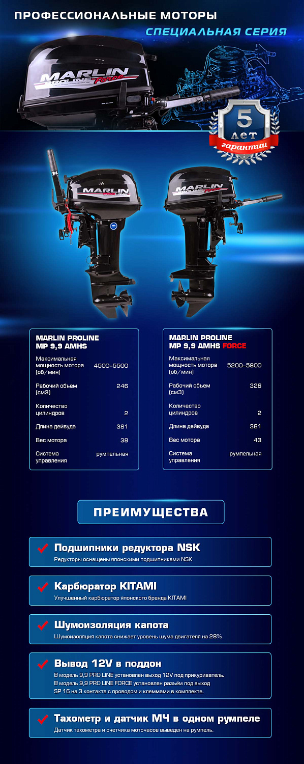 Лодочный мотор MARLIN PROLINE MP 9.9 (20) AMHS FORCE в Тольятти